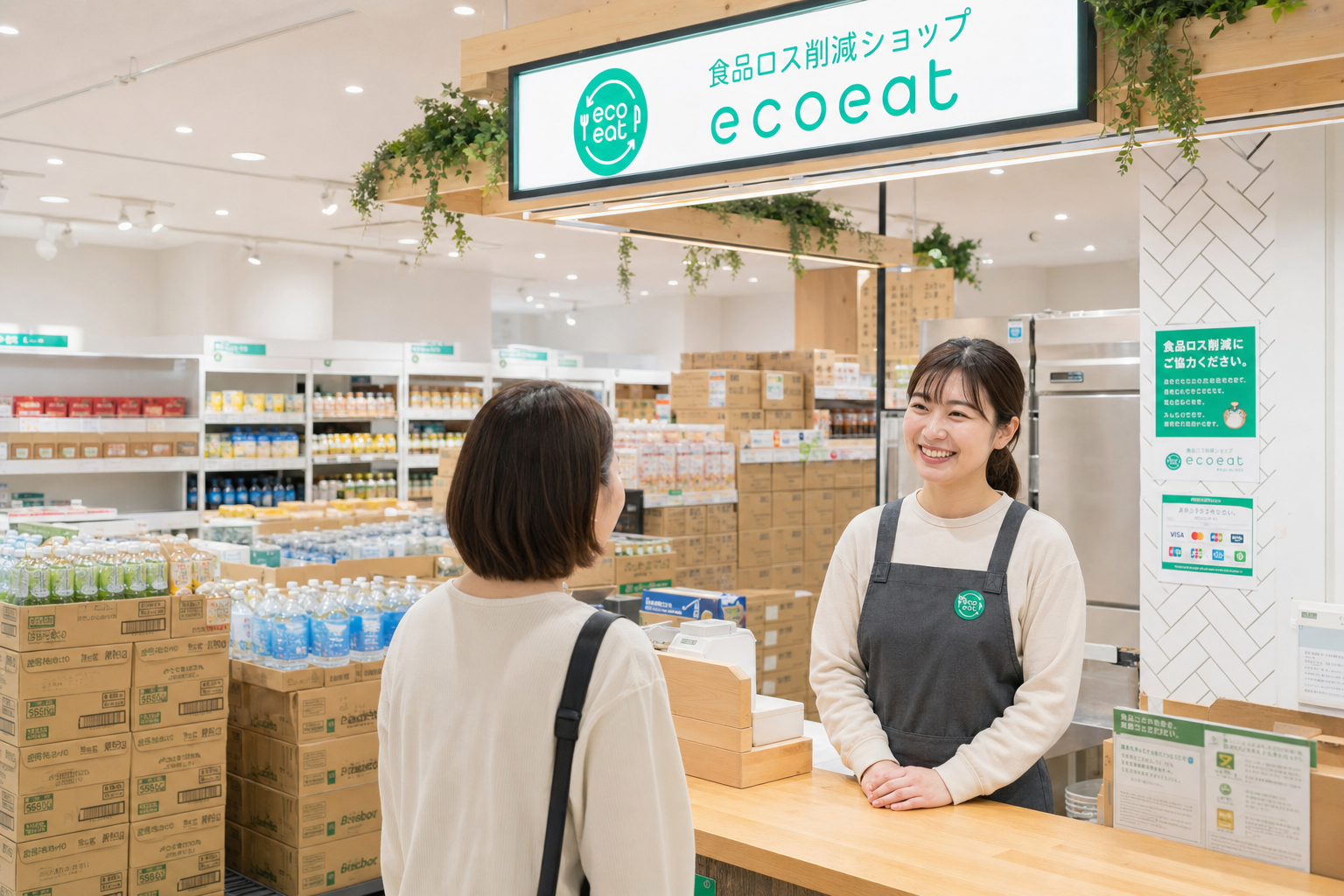 神戸水道筋商店街にて食品ロス削減ショップのオープニング店長の職場の様子 1