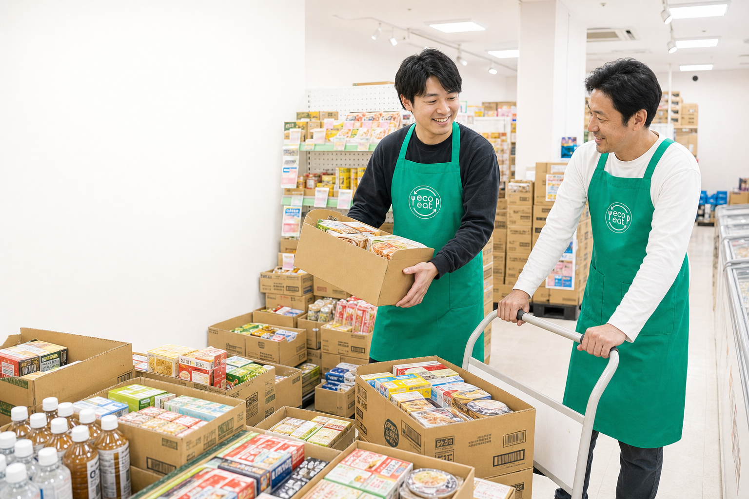 神戸水道筋商店街にて食品ロス削減ショップのオープニング店長の職場の様子 2